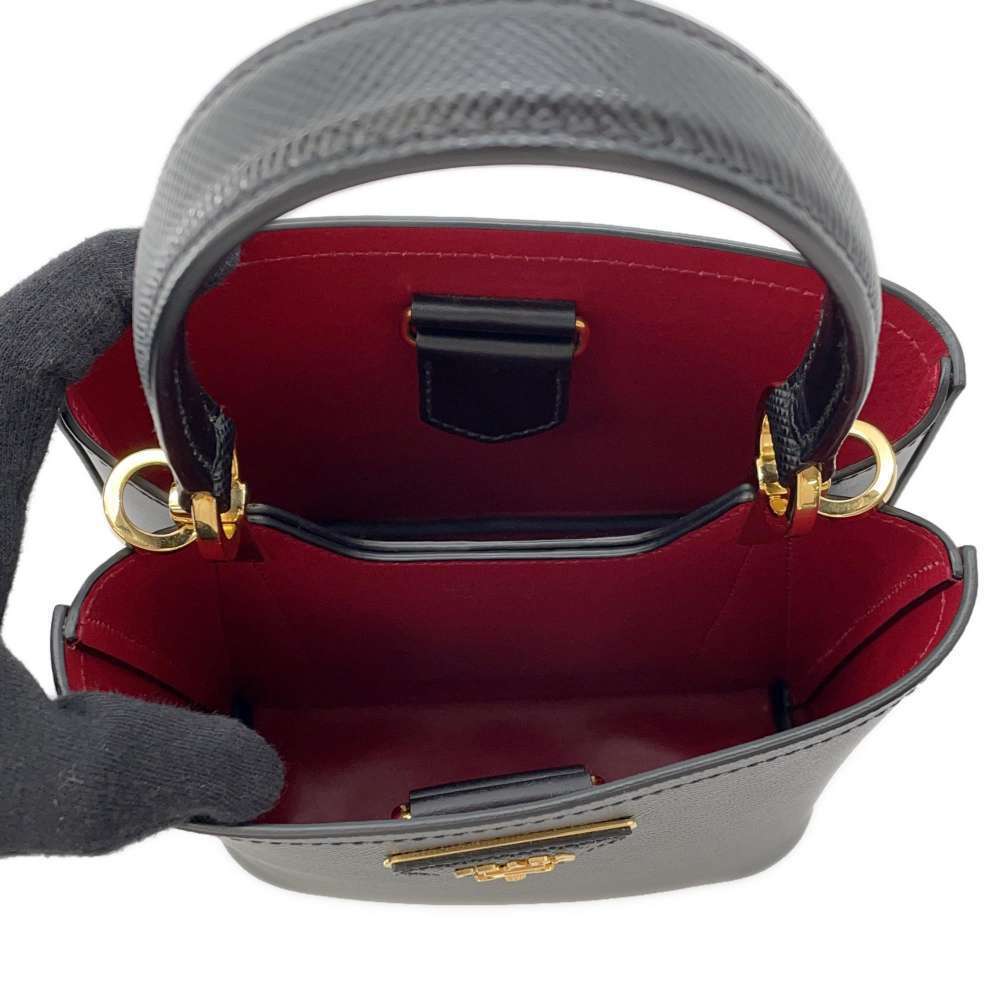 Prada handbag Saffiano Panier leather shoulder bag black - Picture 6 of 10